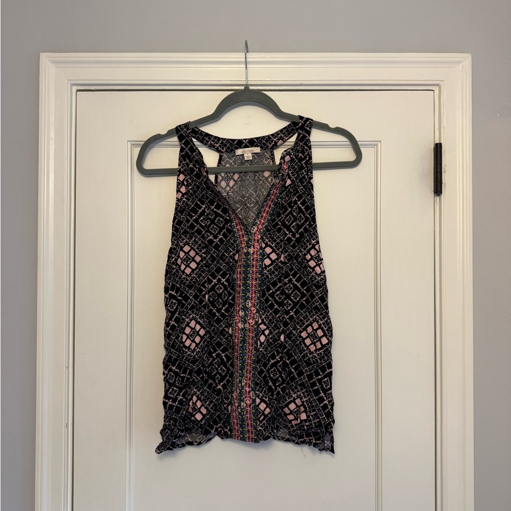 Ella Moss Black and Pink Geometric Tank Top